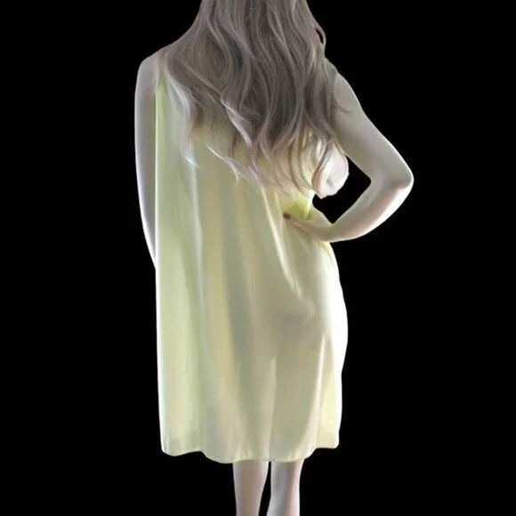 Vintage 70s Yellow Chiffon Nightie Sheer Floral Trim Deadstock Lingerie Size S - Picture 7 of 8
